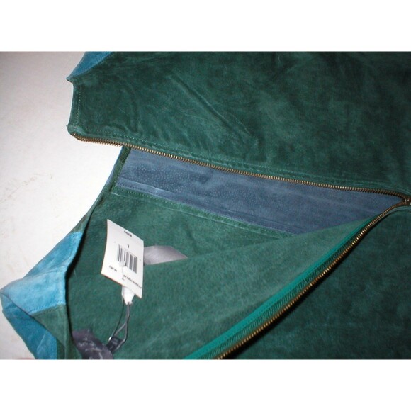 New Womens NWT PJK Leather Suede $398 Top Blouse L Blue Green Gray Color Block - Picture 2 of 5
